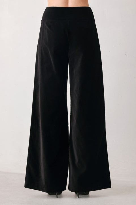 VELVET COMMAND BLACK BUTTON-WAIST WIDE-LEG PANTS