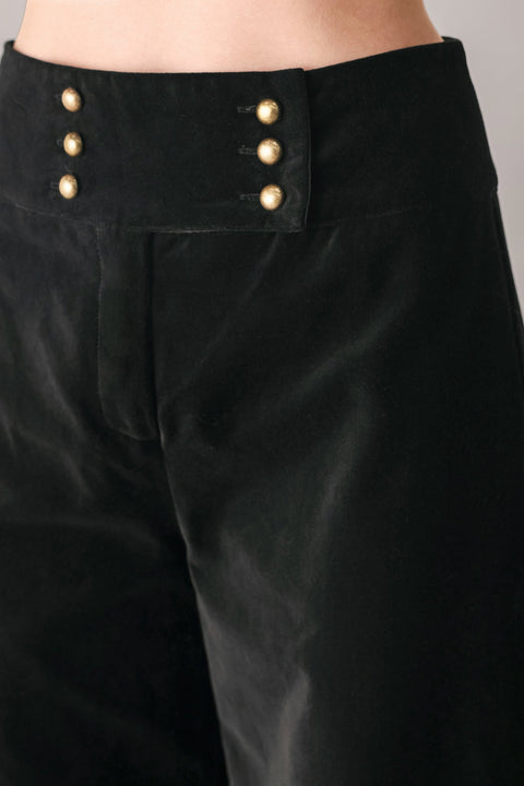 VELVET COMMAND BLACK BUTTON-WAIST WIDE-LEG PANTS