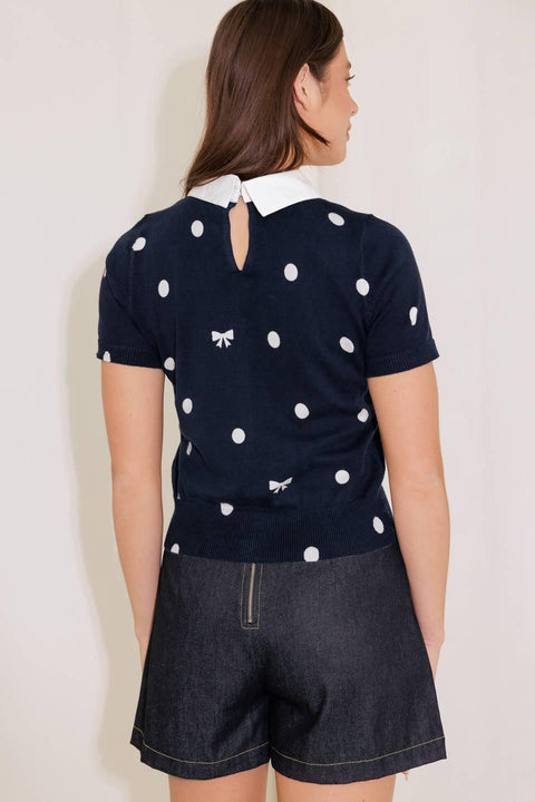 SIDEWALK CAFÉ NAVY SWEATER KNIT TOP