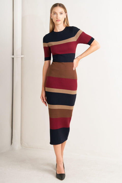 FALL RHYTHM COLOR BLOCKED MIDI SWEATER DRESS