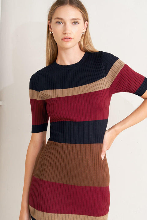 FALL RHYTHM COLOR BLOCKED MIDI SWEATER DRESS