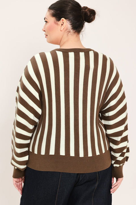 CAPPUCCINO VERTICAL STRIPE KNIT TOP