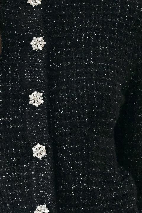 JEWELED MIDNIGHT BLACK BUTTON-DOWN SWEATER CARDIGAN