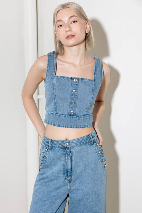 EVER SO SWEET LIGHT INDIGO DENIM TOP