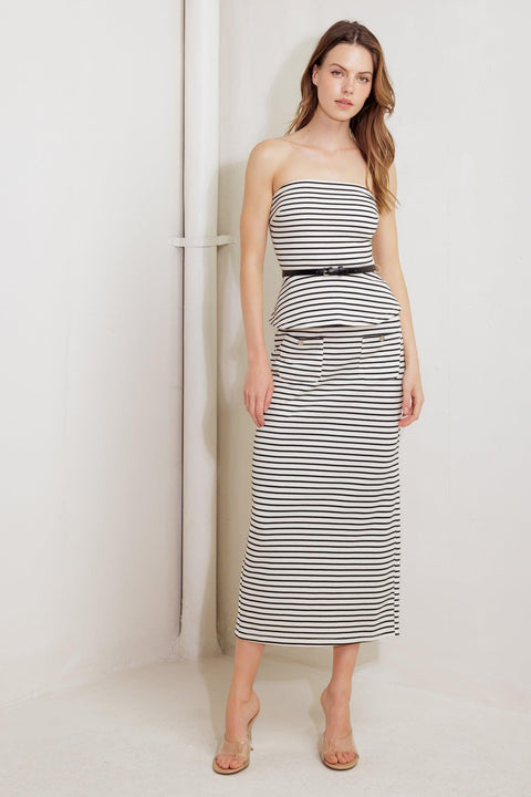 WINDING PATH STRIPED WOVEN TUBE TOP