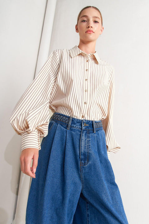 PINSTRIPE CHIC WOVEN TOP