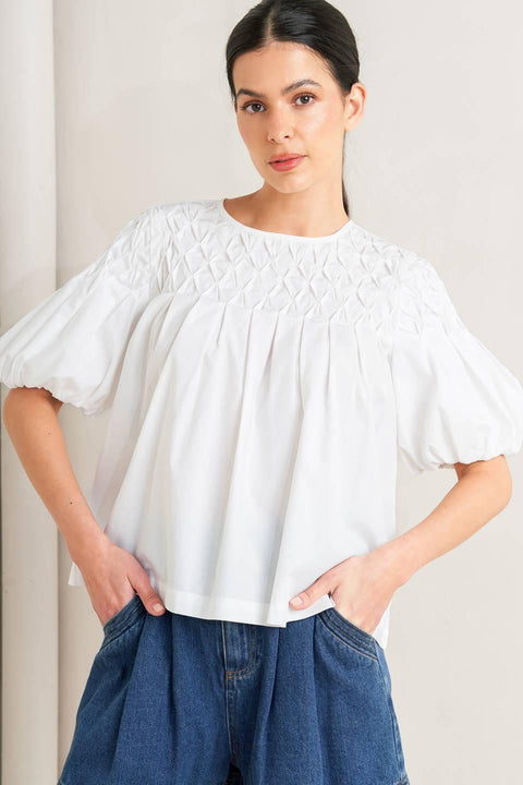 WHITE DREAM PUFF WOVEN TOP