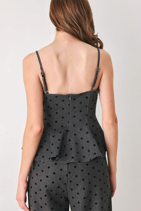 CHARCOAL DOT CHARCOAL PEPLUM TOP