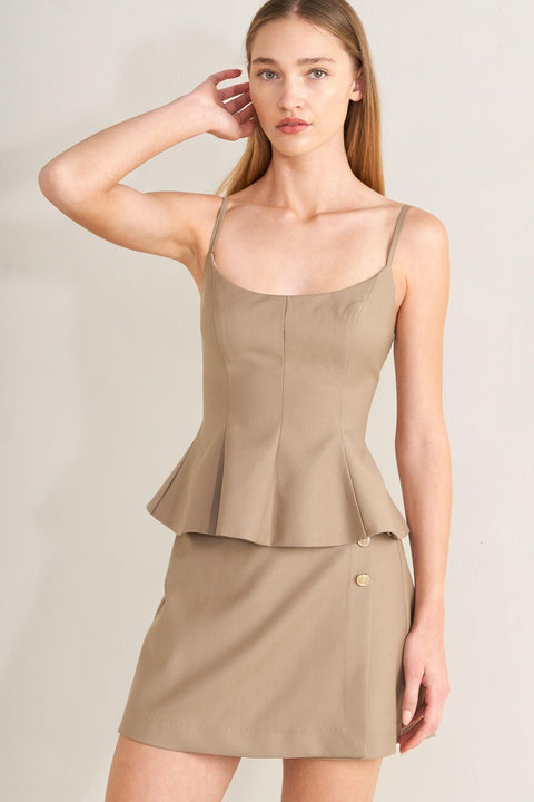 MANHATTAN PEPLUM WOVEN CAMI TOP
