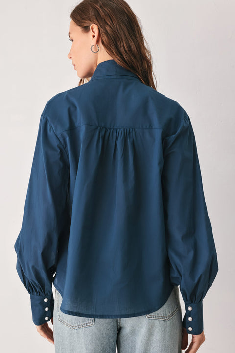 OCEAN INK KITTEN-BOW WOVEN TOP