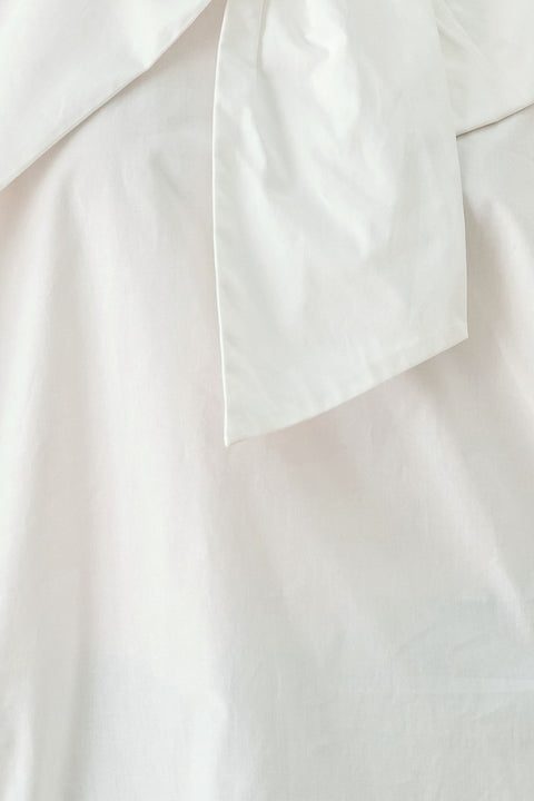 IVORY IMPACT OFF WHITE ASYMMETRICAL TIE-NECK PUFF-SLEEVE TOP