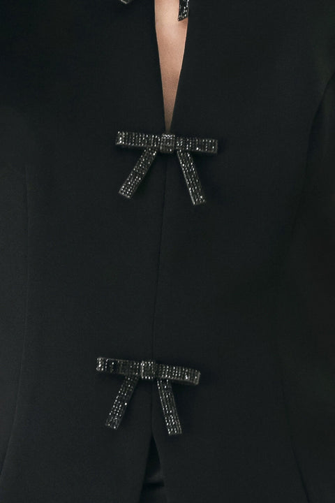 BOW NOIR BLACK RHINESTONE HALTER PEPLUM TOP