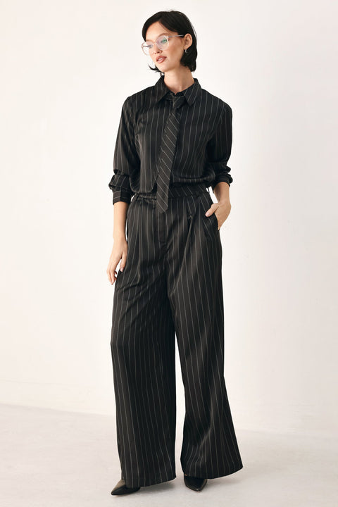 CITY AFTER DARK TIE FRONT STRIPED TOP