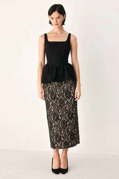 MIDNIGHT ROMANCE SQUARE NECK PEPLUM TOP