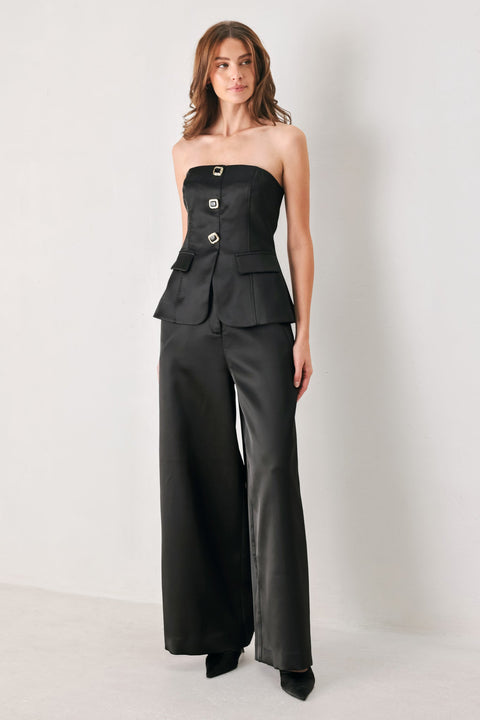 MODERN NOIR BLACK STRAPLESS BUTTON TOP