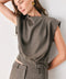 TAILORED TEMPO BROWN FUNNEL-NECK BELTED TOP