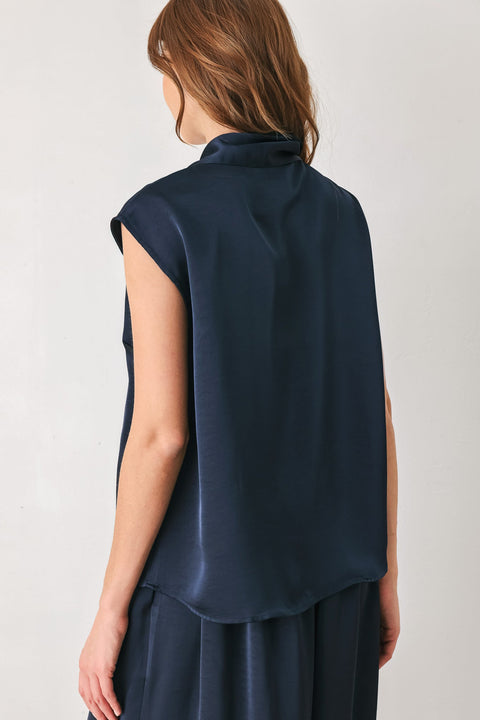 NAVY KNOT NAVY TIE-FRONT SLEEVELESS TOP