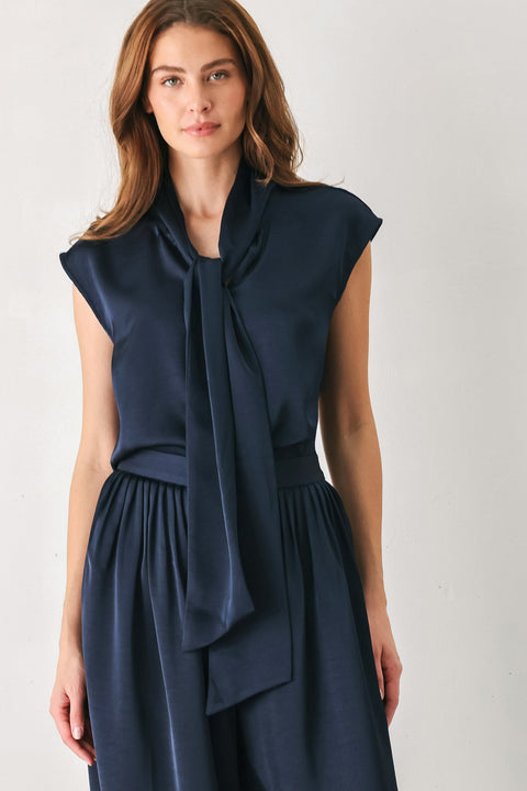 NAVY KNOT NAVY TIE-FRONT SLEEVELESS TOP