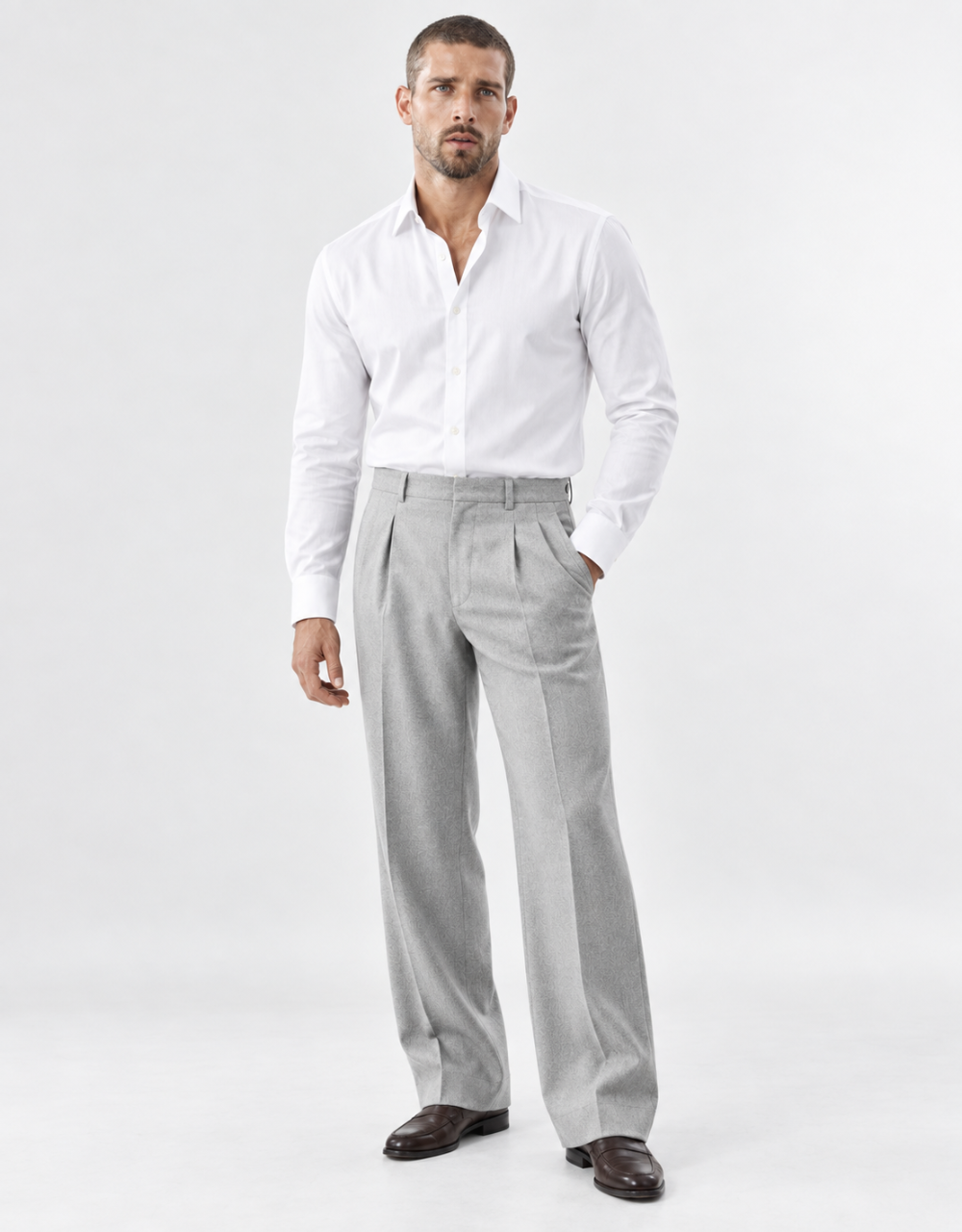 The Windsor Wide-Leg Wool Trousers - Grey