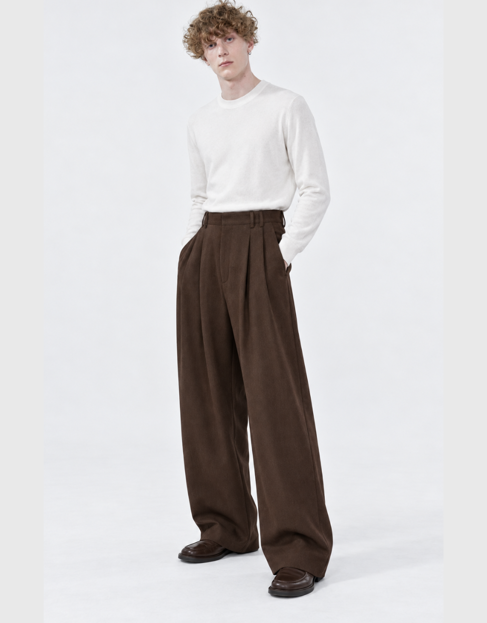 Berlin Pleated Wide-Leg Pants — Brown