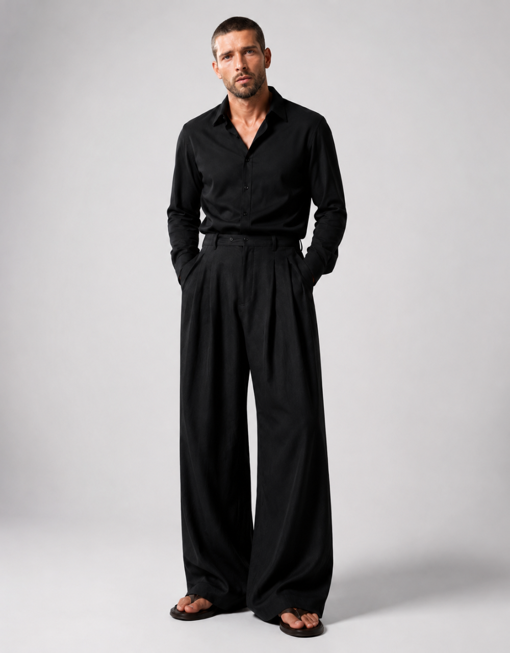Berlin Pleated Wide-Leg Pants — Black