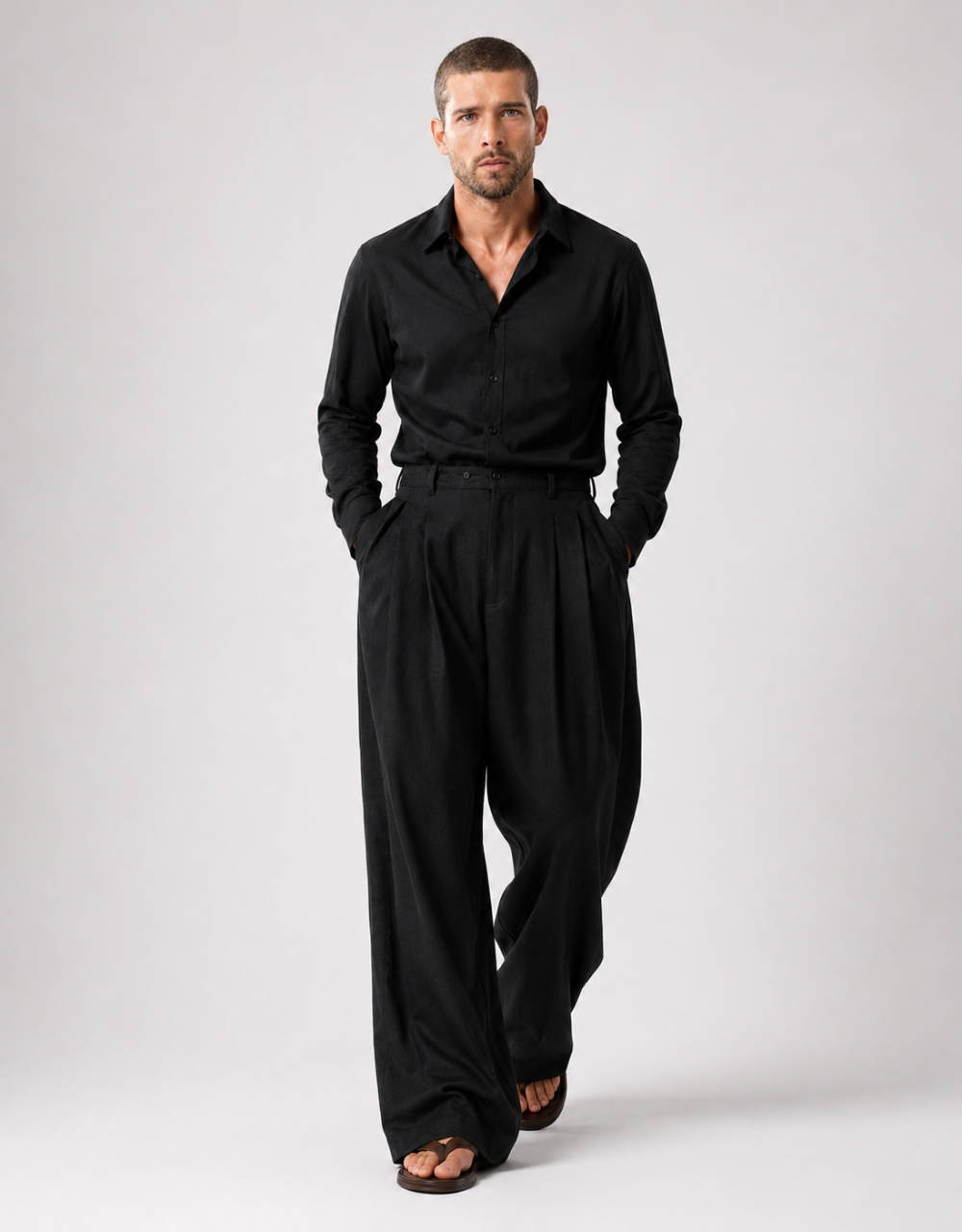 Berlin Pleated Wide-Leg Pants — Black