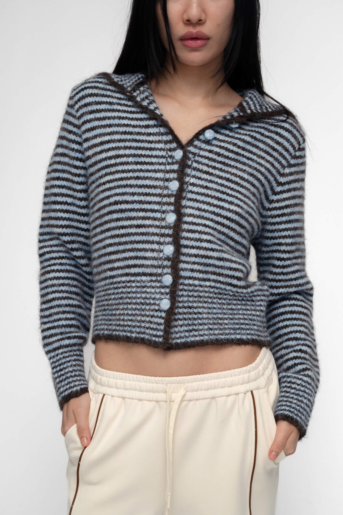 Ho-Sook KNIIT CARDIGAN IN BLUE STRIPE