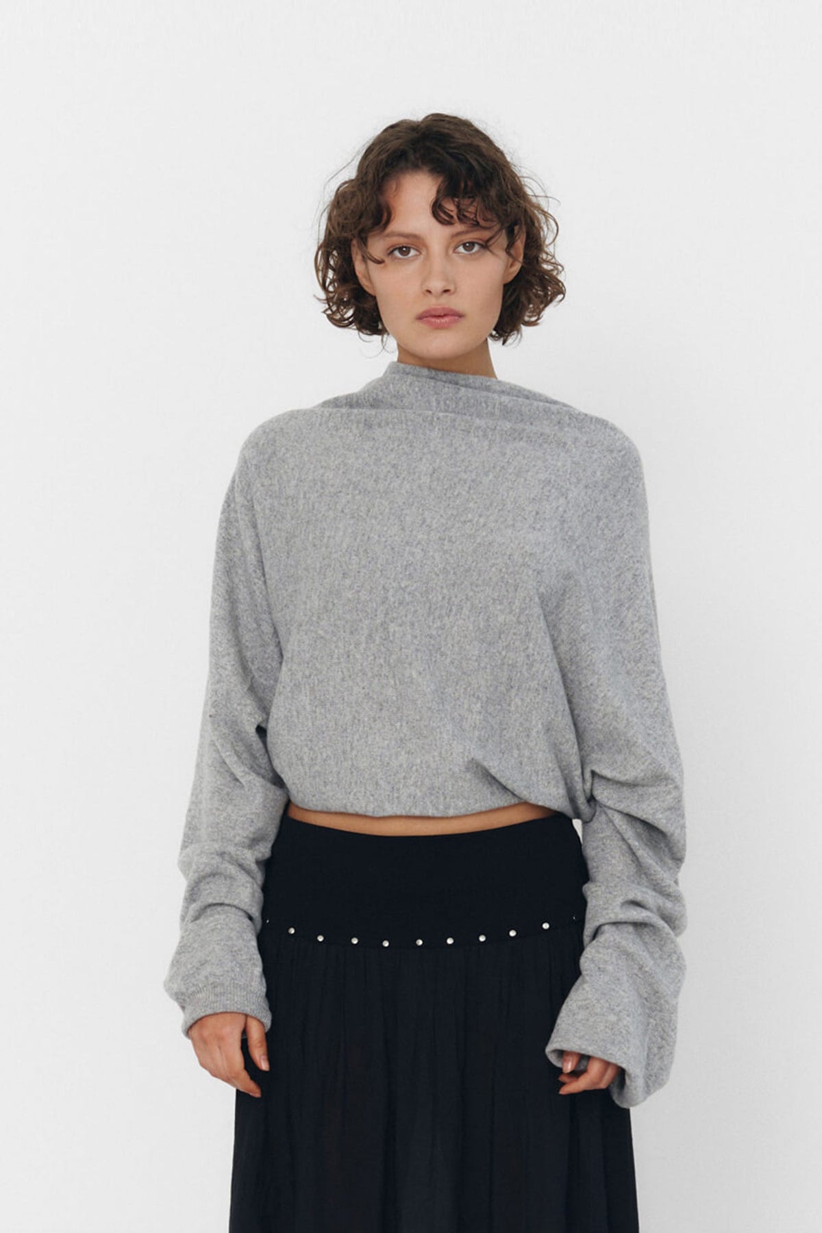 CASHMERE WOOL MULTI-WAY BOLERO TOP IN HEATHER GREY
