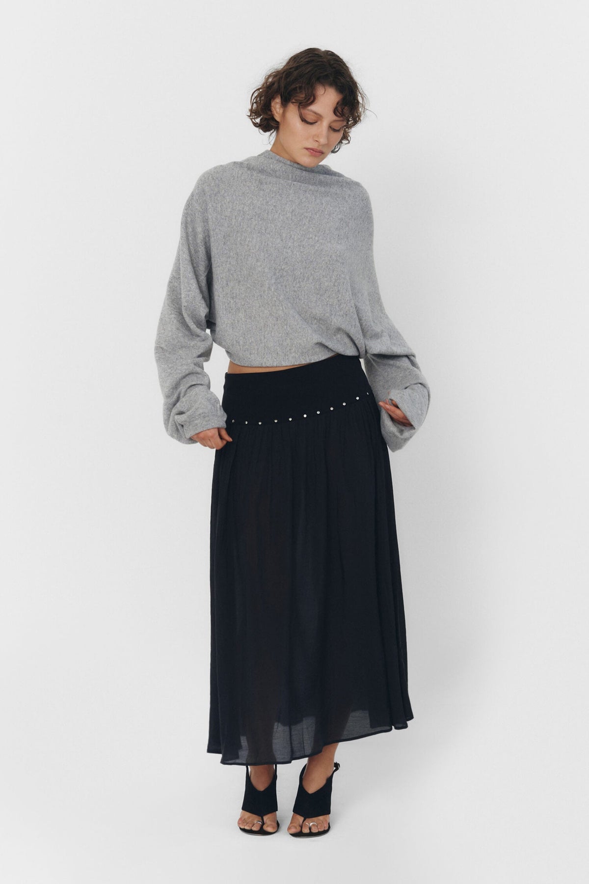 CASHMERE WOOL MULTI-WAY BOLERO TOP IN HEATHER GREY