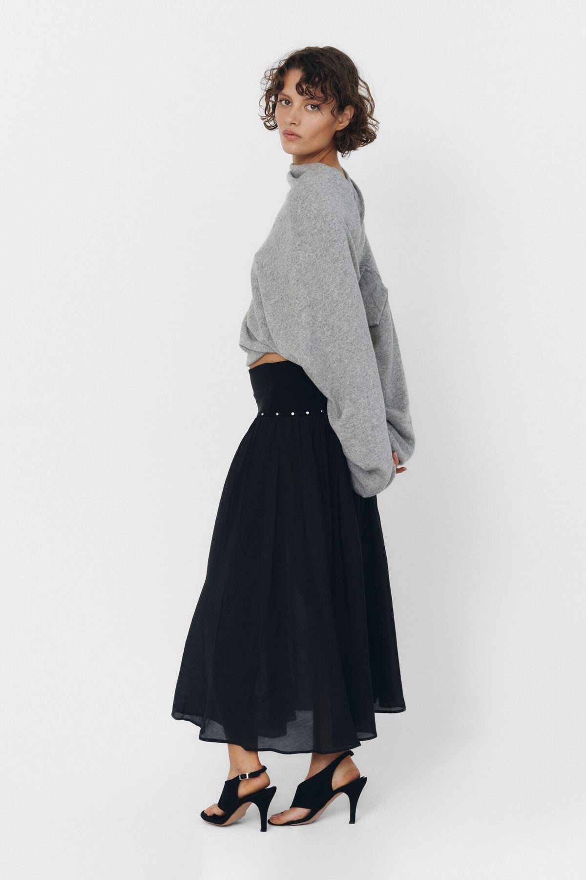 CASHMERE WOOL MULTI-WAY BOLERO TOP IN HEATHER GREY