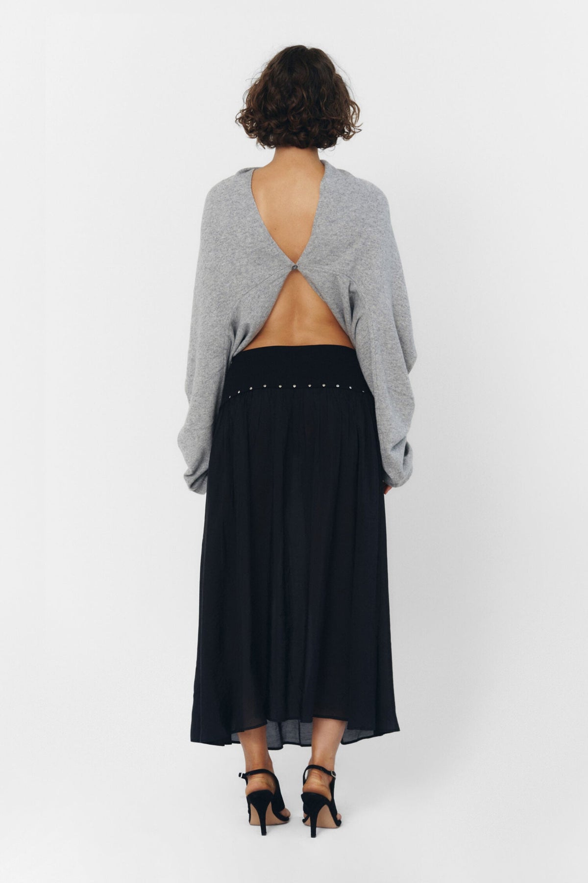 CASHMERE WOOL MULTI-WAY BOLERO TOP IN HEATHER GREY