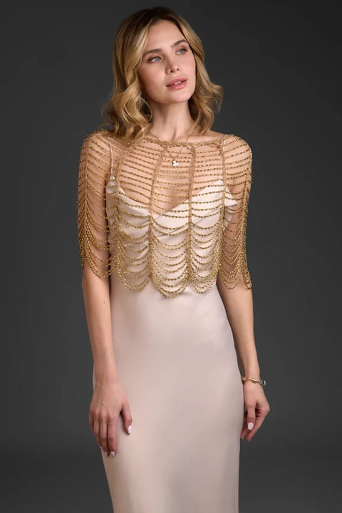 Festive Scallop Beaded Capelet Gold