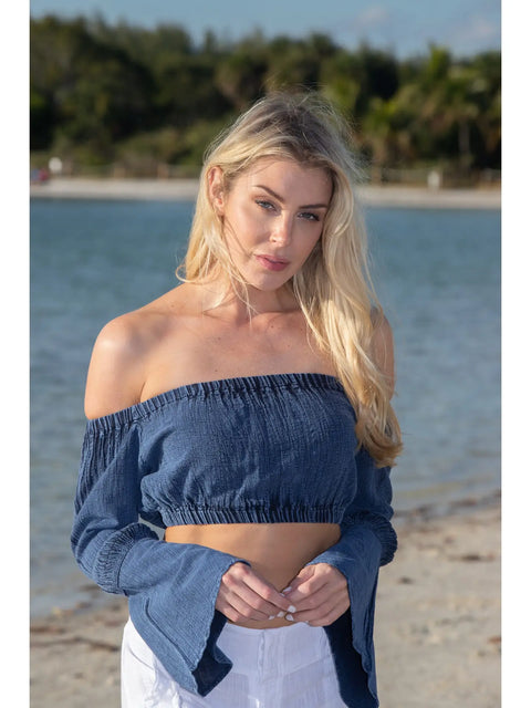 Flare Midnight Blue Off-Shoulder Top