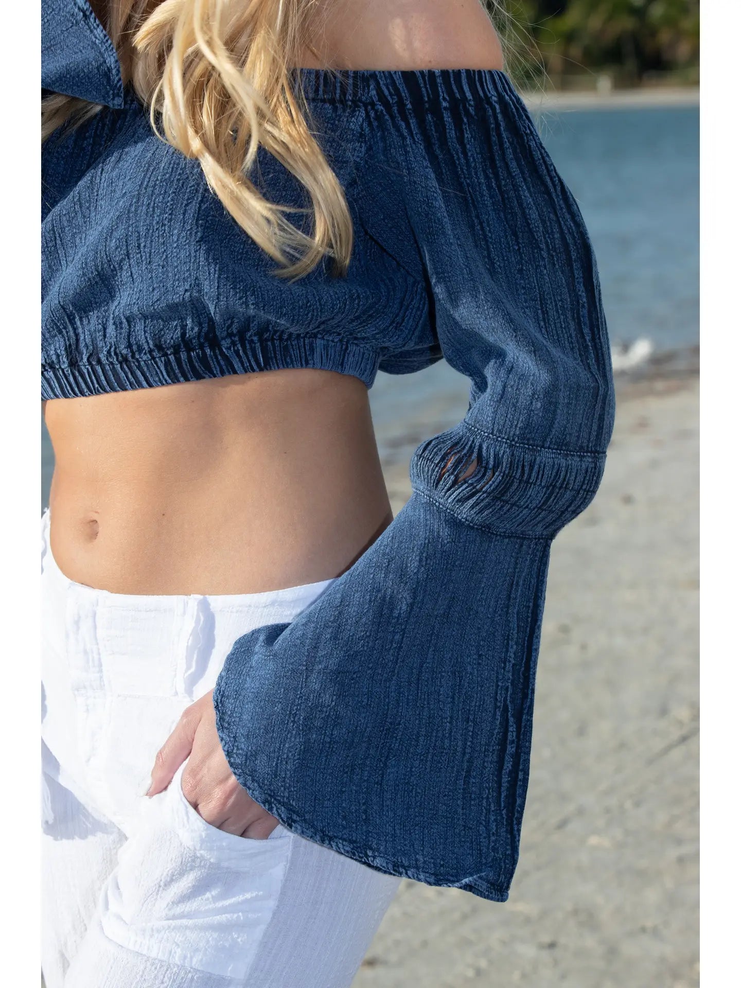 Flare Midnight Blue Off-Shoulder Top