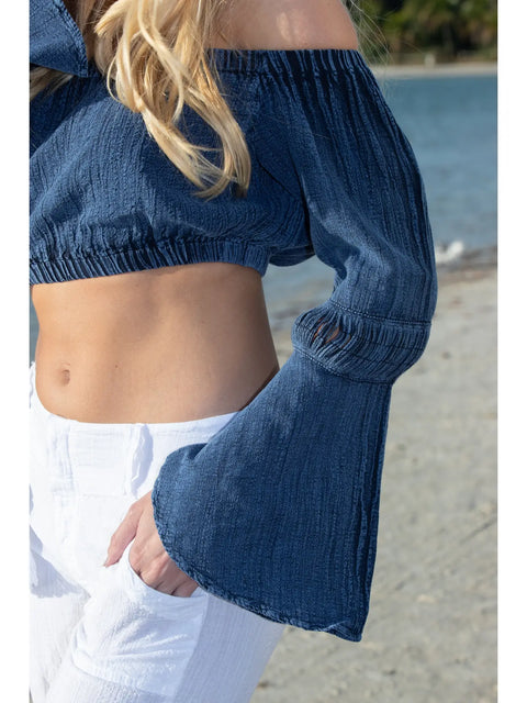 Flare Midnight Blue Off-Shoulder Top