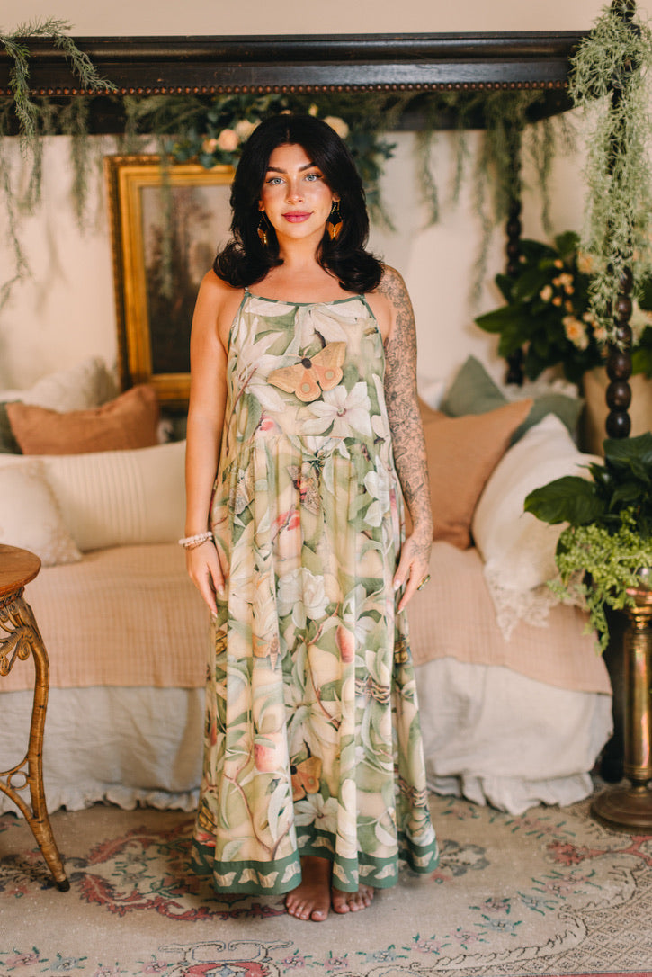Fleur De Soleil Bohéme Long Maxi Slip Dress w/ Florals