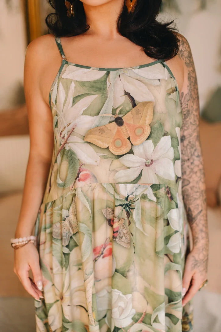 Fleur De Soleil Bohéme Long Maxi Slip Dress w/ Florals
