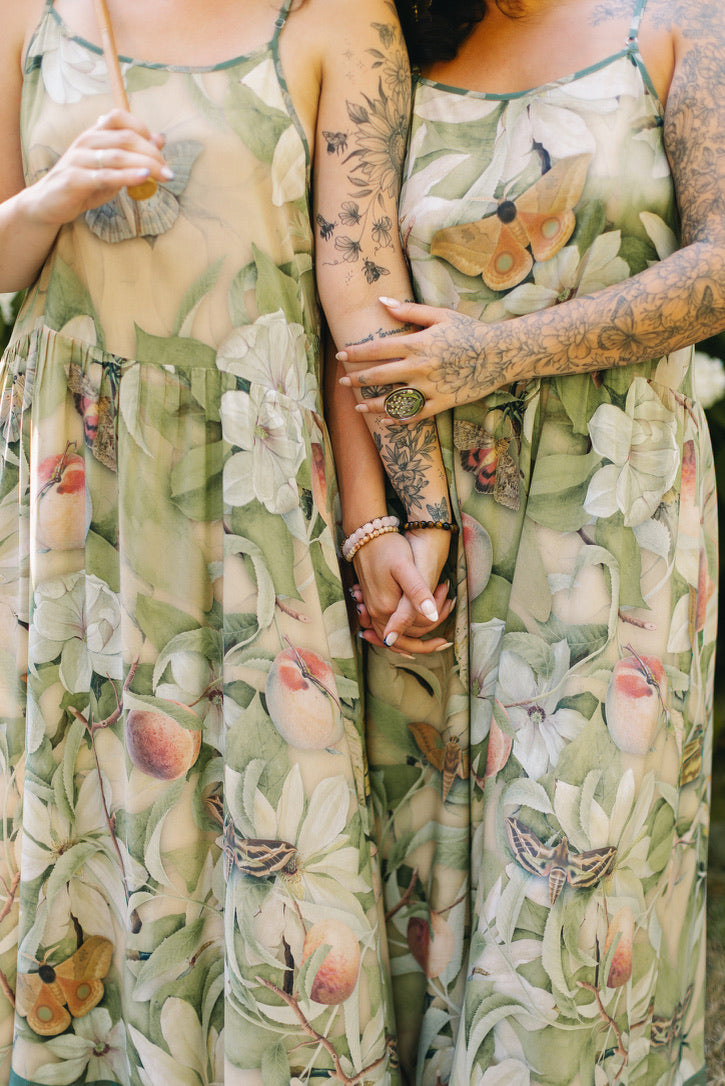 Fleur De Soleil Bohéme Long Maxi Slip Dress w/ Florals