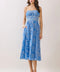 Floral Eyelet Embroidery Midi Dress with Side Pockets in Blue