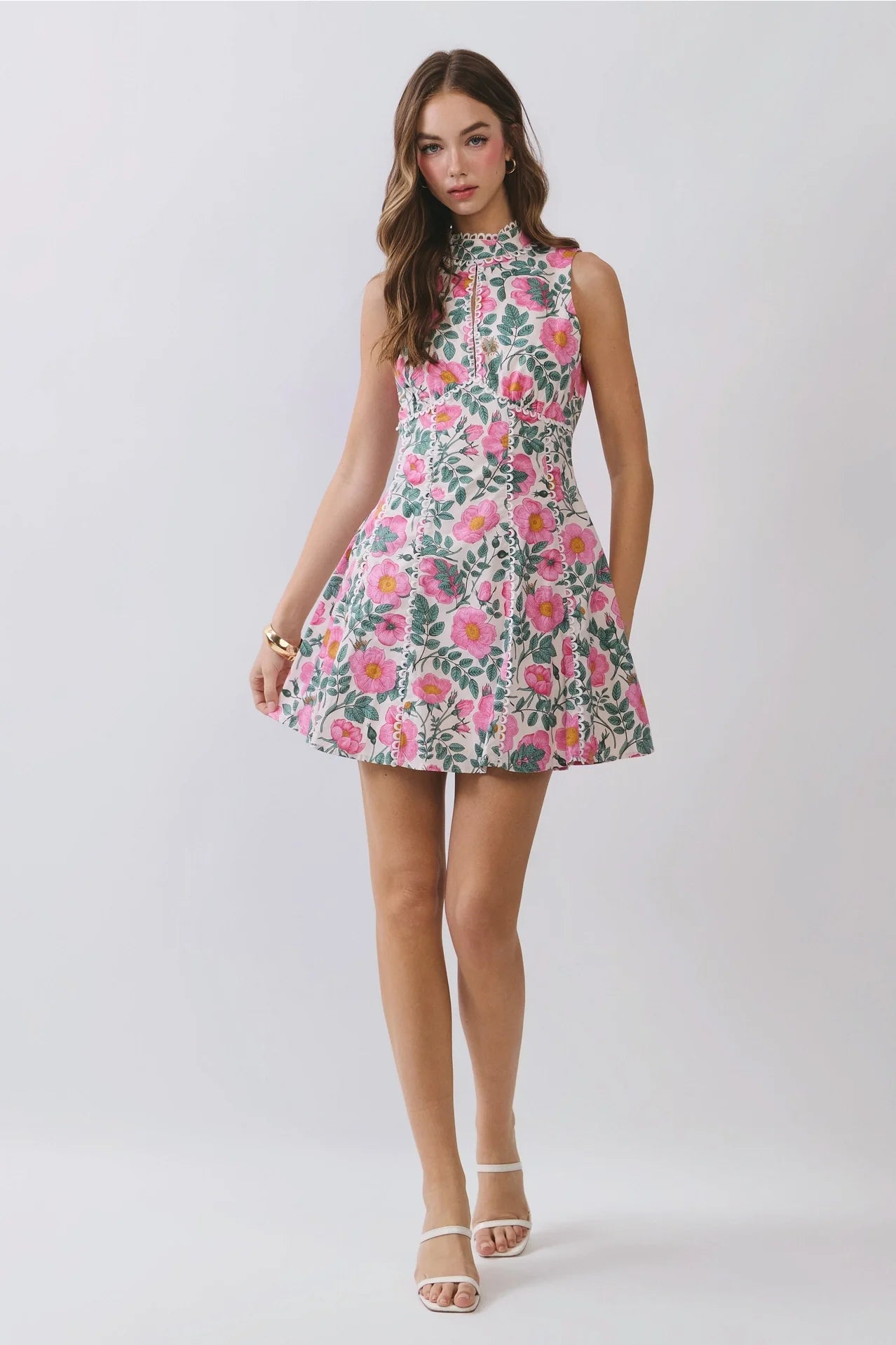 Floral Lace Trim Open Back Mini Dress
