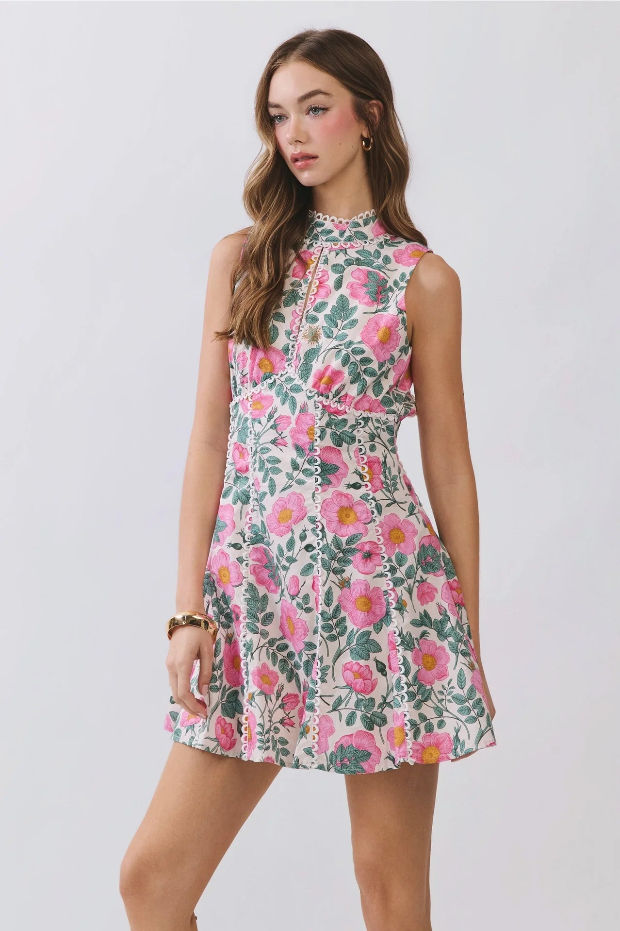 Floral Lace Trim Open Back Mini Dress