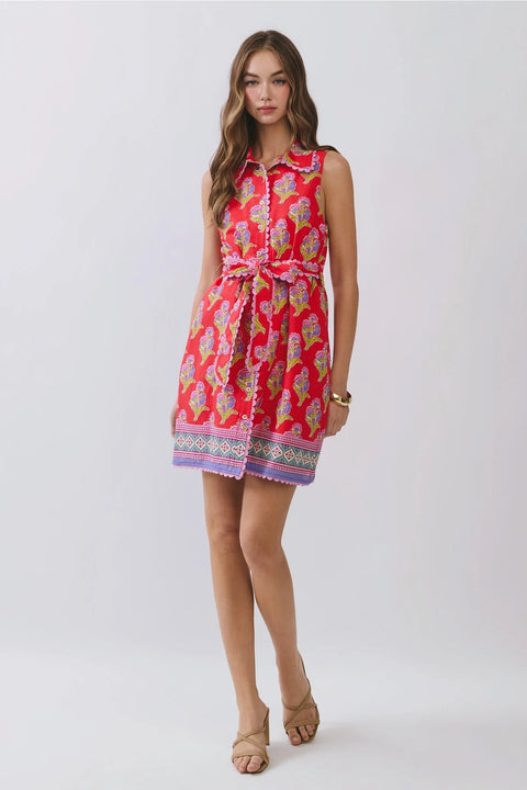 Floral Print Mini Shirt Dress with Belted Waist