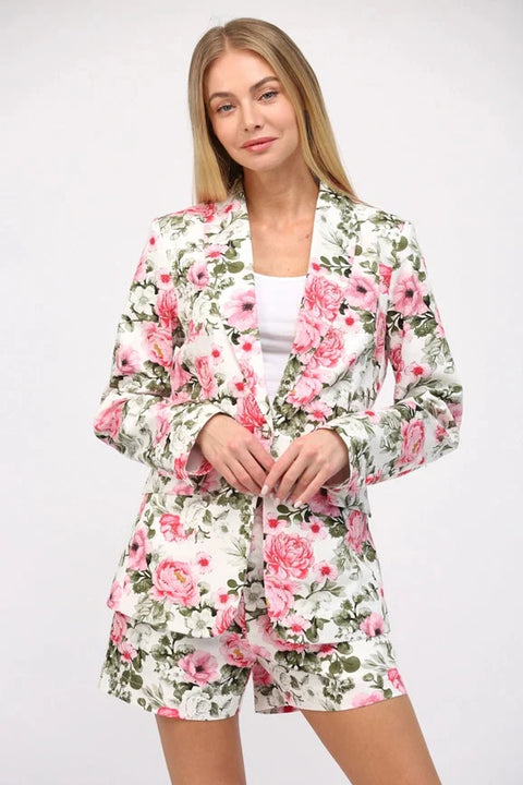 Floral Print Cotton Blazer