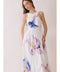 Cross Halter Neck Floral Print Midi Dress for Women