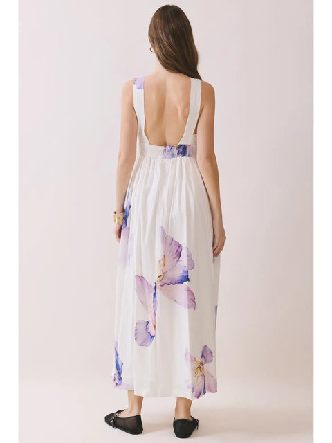 Cross Halter Neck Floral Print Midi Dress for Women
