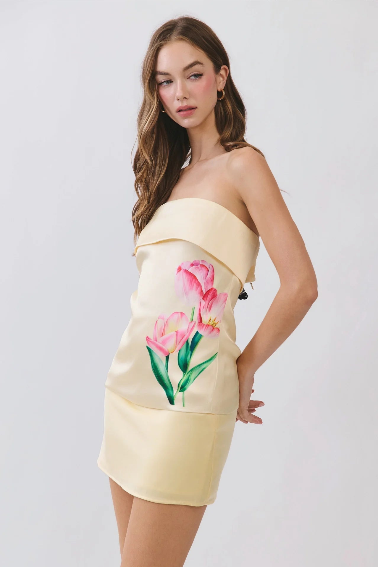 Floral Print Strapless Foldover Top