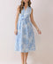 Floral Print Tie Waist Fit & Flare Midi Dress Blue