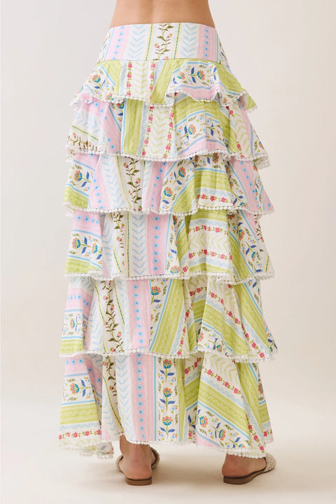 Floral Print Tiered Ruffle Maxi Skirt