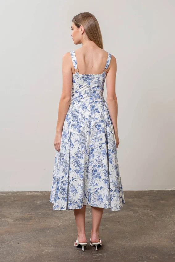 Floral Sleeveless Corset Midi Dress