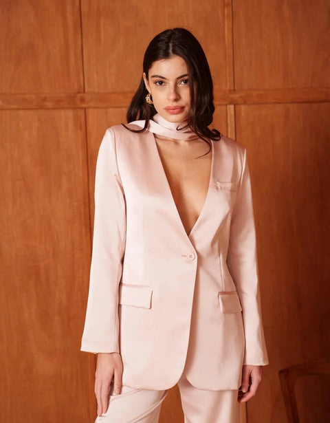 Fluid Satin Jacket with Scarf